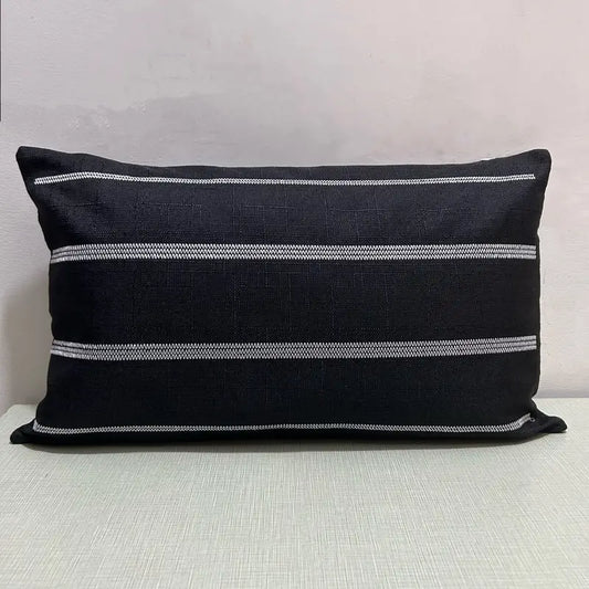 Embroidered Striped Geometric Lumbar Pillow Cover