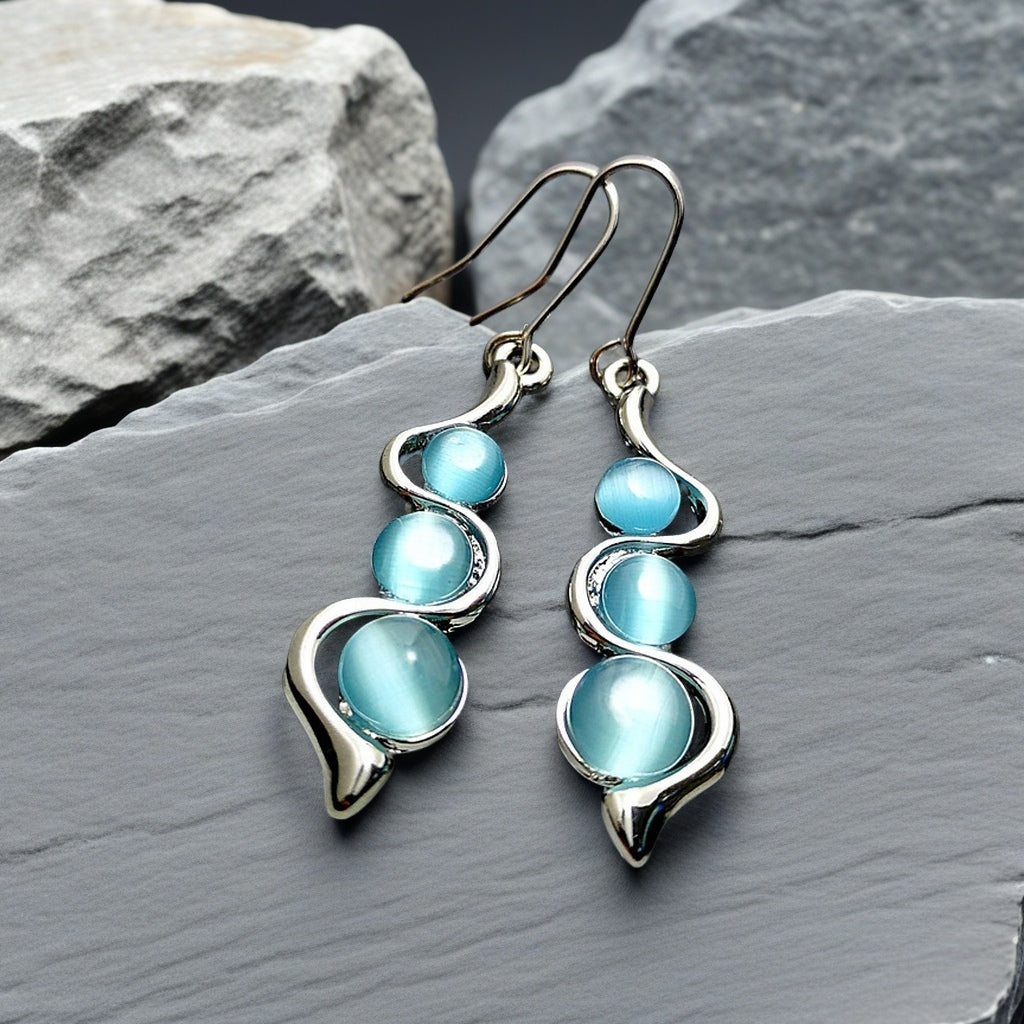 Bohemian Minimalist Pretty Blue Cat's Eye Earrings