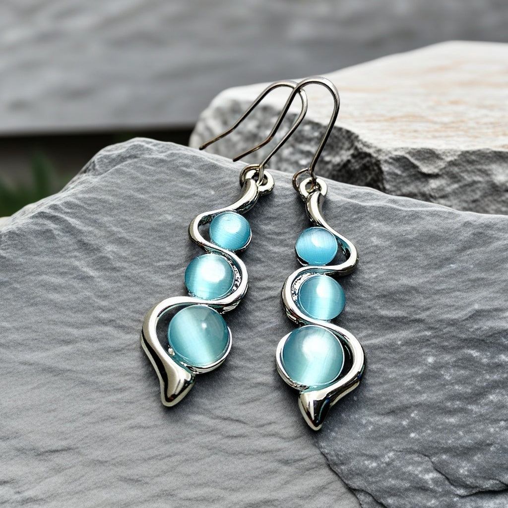 Bohemian Minimalist Pretty Blue Cat's Eye Earrings