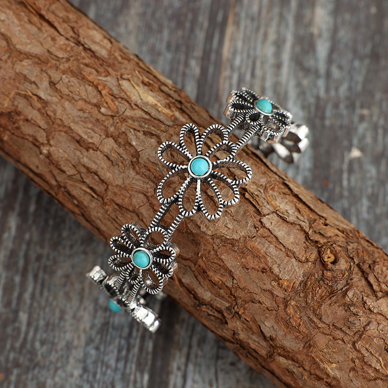 Southwestern Open Adjustable Turquoise Floral Bracelet