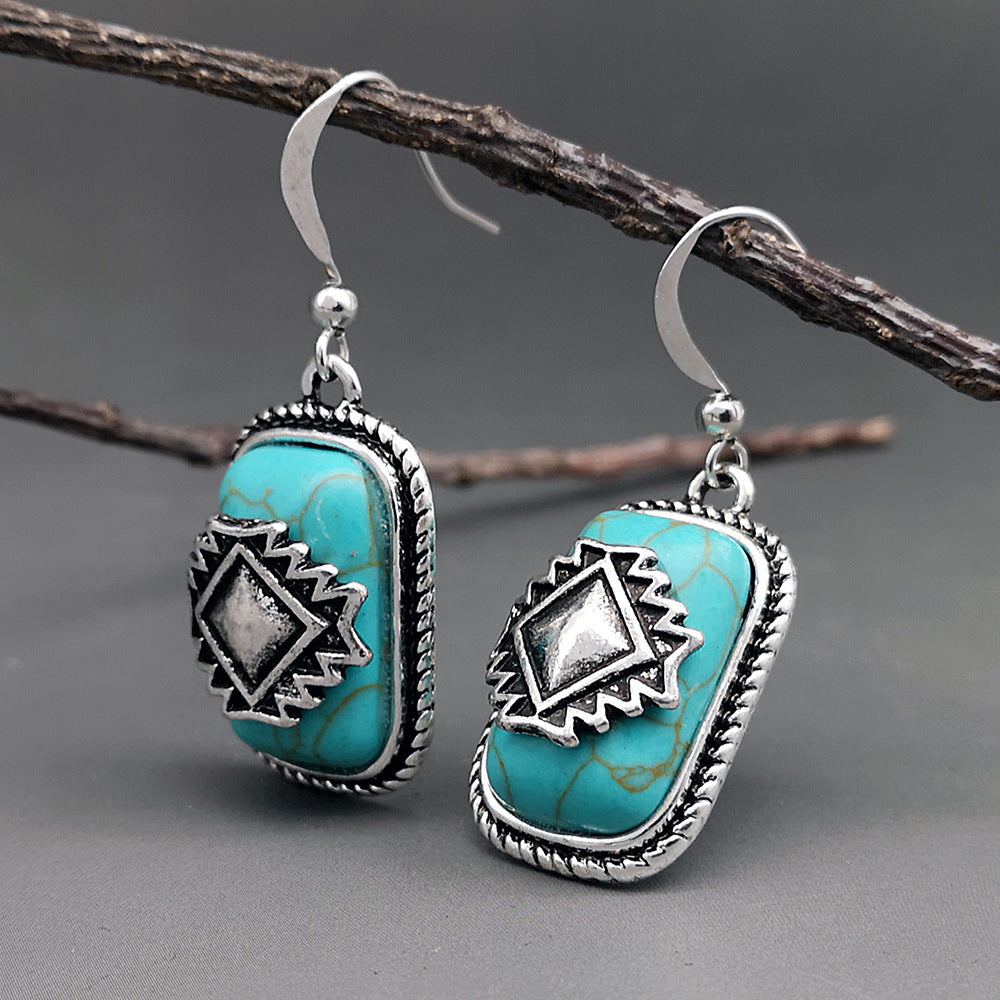 Western Cowgirl Cute Turquoise Aztec Earrings