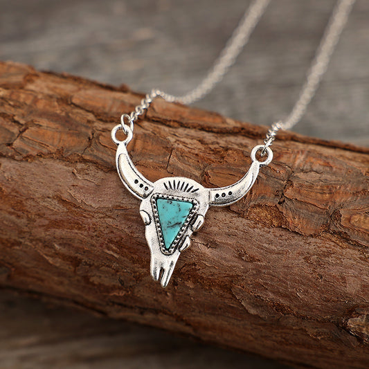 Bohemian Western Turquoise Cow Head Necklace