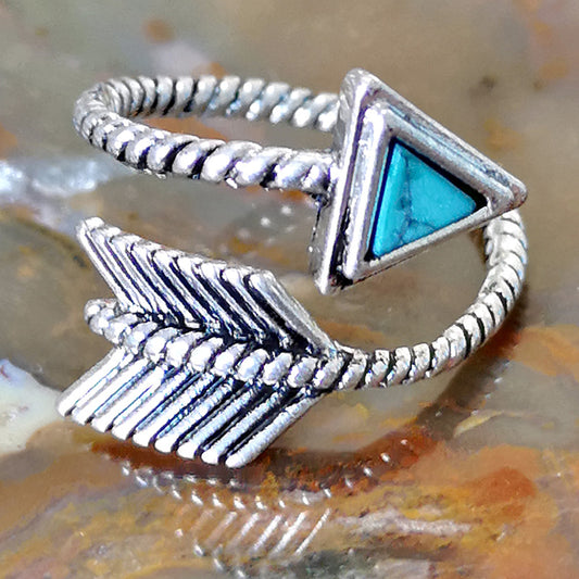 Western Bohemian Turquoise Arrow Open Adjustable Ring