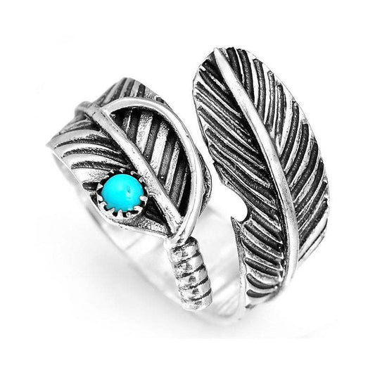 Western Vintage Turquoise Feather Open Adjustable Ring