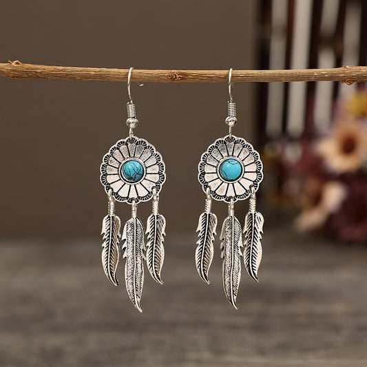 Cute Vintage Concho Turquoise Tassel Earrings