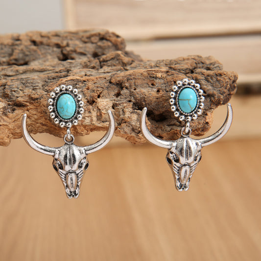 Western Bull Skull Turquoise Earrings