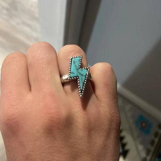 Open Adjustable Bohemian Vintage Western Turquoise Lightning Ring