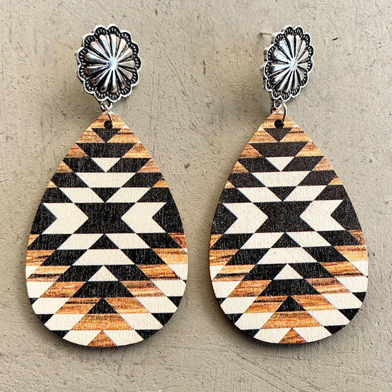 Western Aztec Concho Wood Earrings