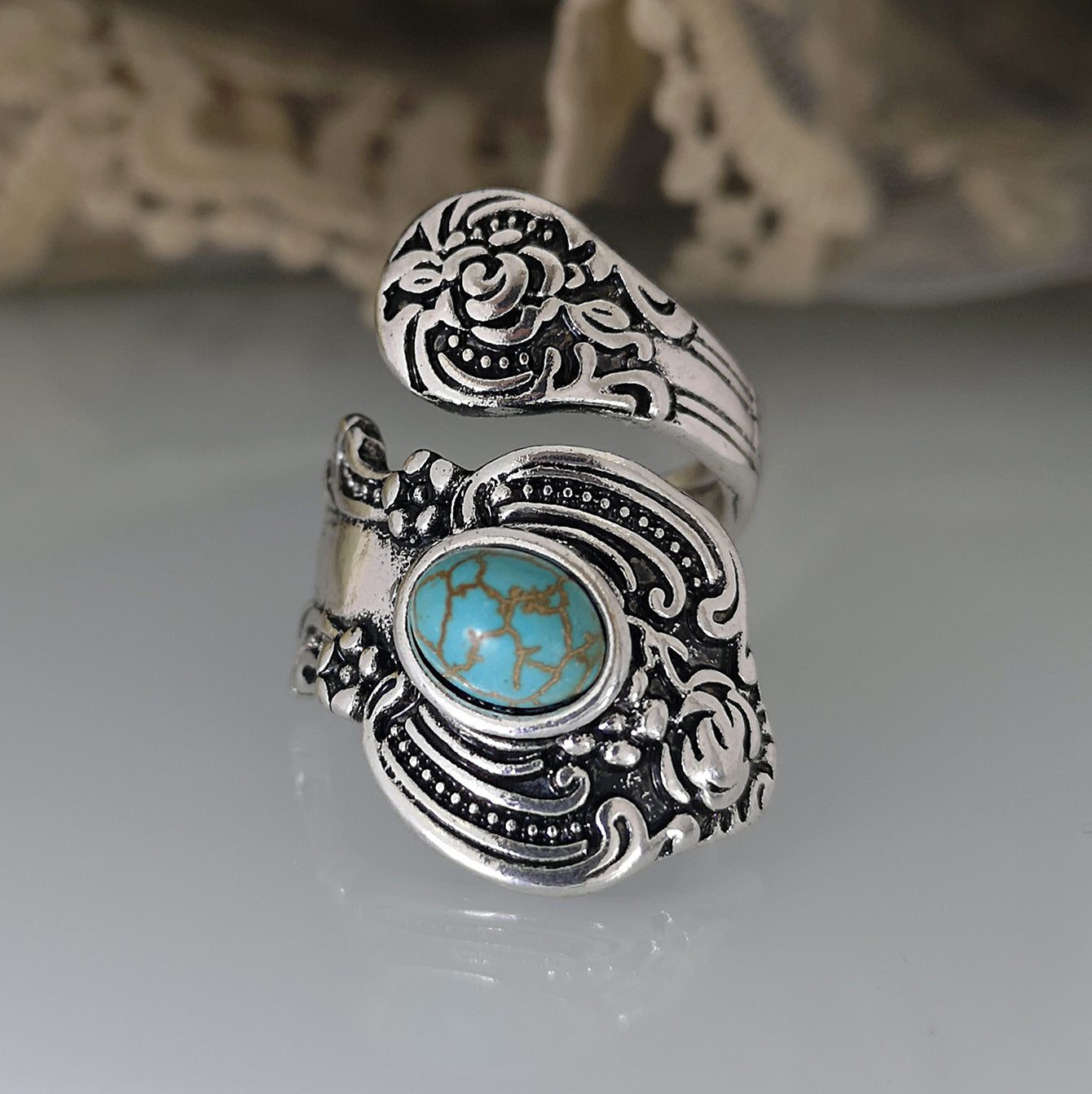 Western Floral Turquoise Ring