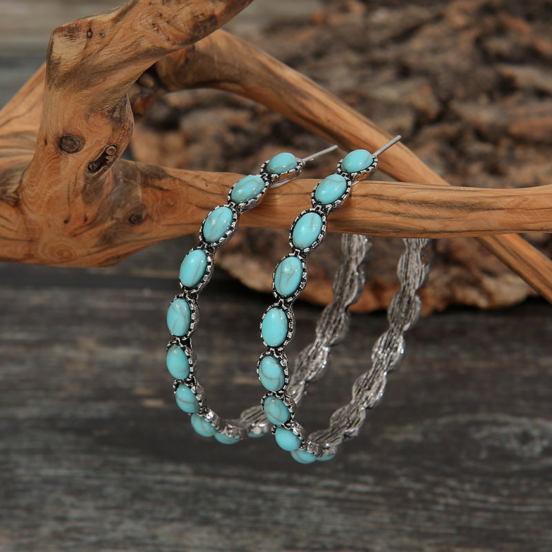 Western Turquoise Hoop Earrings