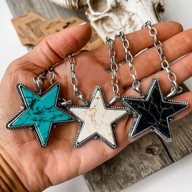 Western Bohemian Cowgirl Turquoise Star Necklace