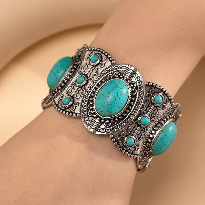 Bohemian Vintage Cowgirl White Turquoise Cuff Bracelet