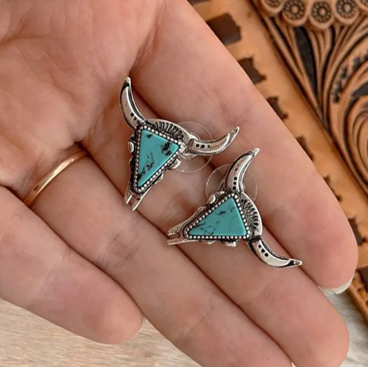 Western Turquoise Cow Earrings