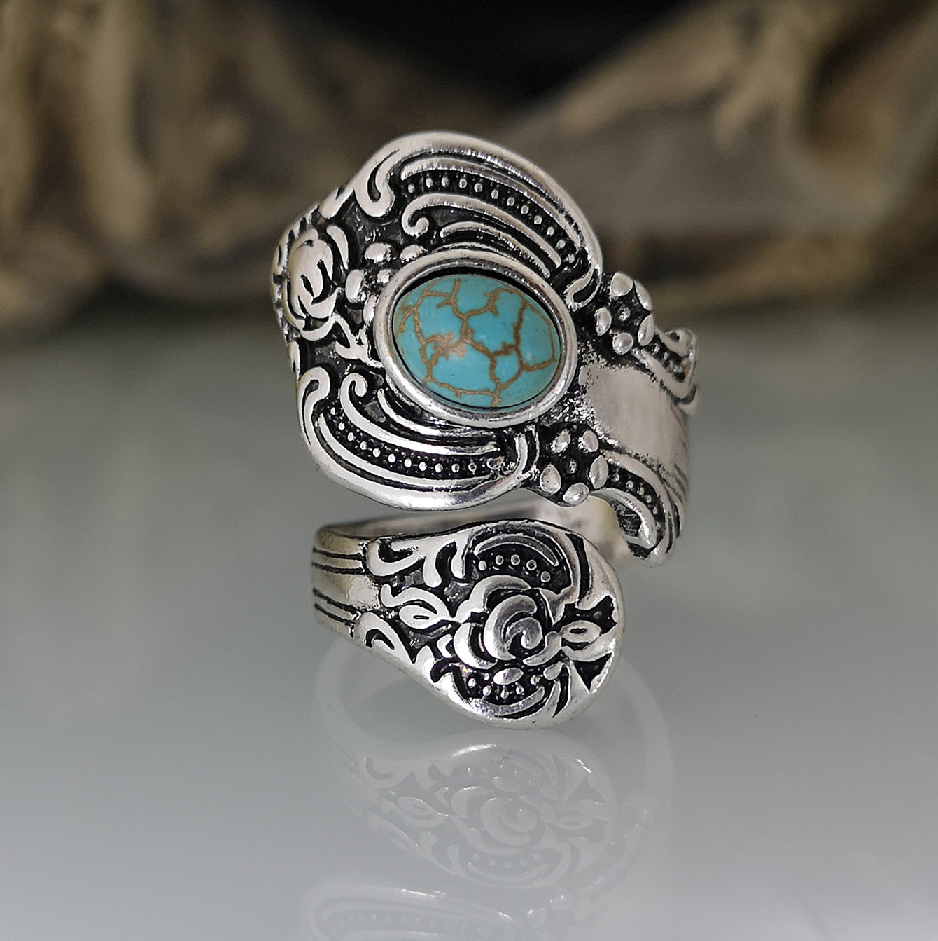 Western Floral Turquoise Ring