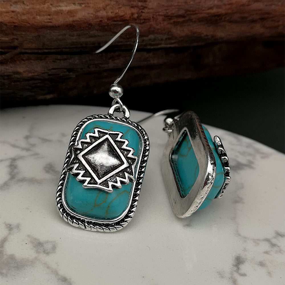 Western Cowgirl Cute Turquoise Aztec Earrings