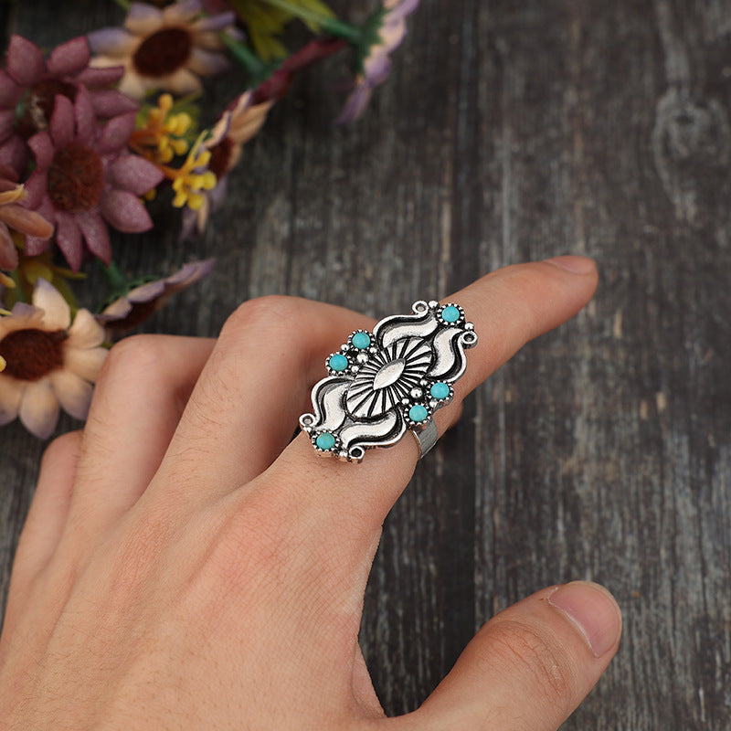 Vintage Retro Western Open Adjustable Turquoise Ring