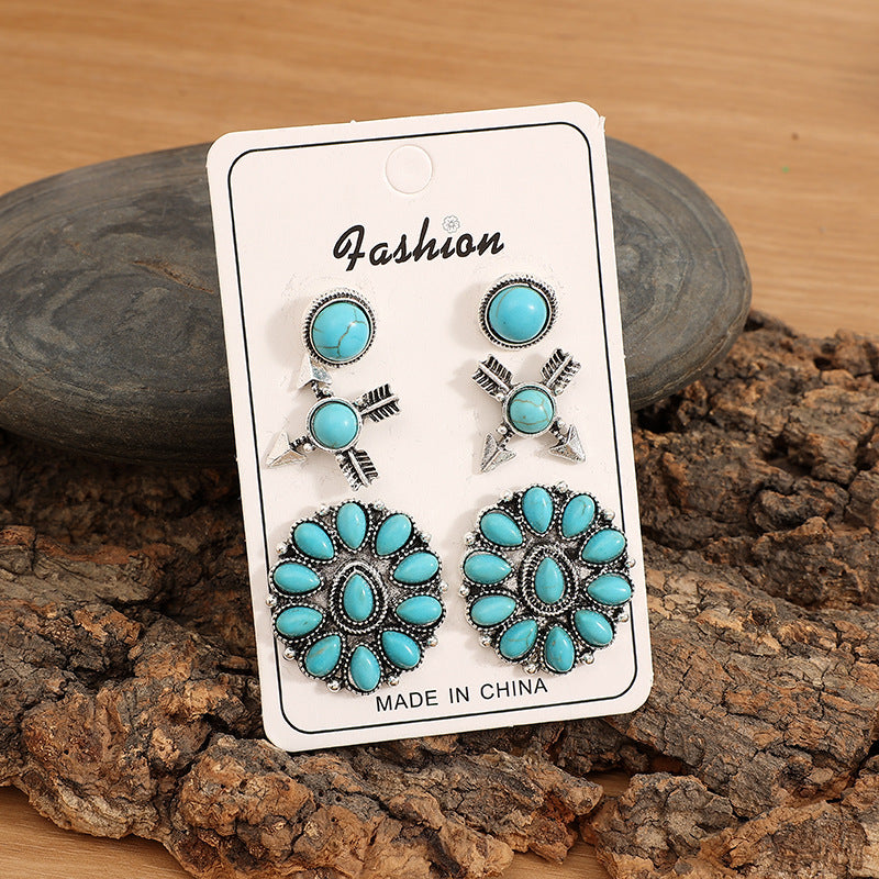 Retro Feather Bow and Arrow Totem Turquoise Earrings