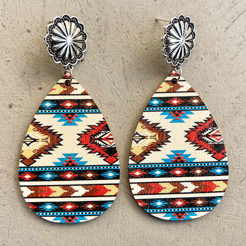 Western Aztec Concho Wood Earrings