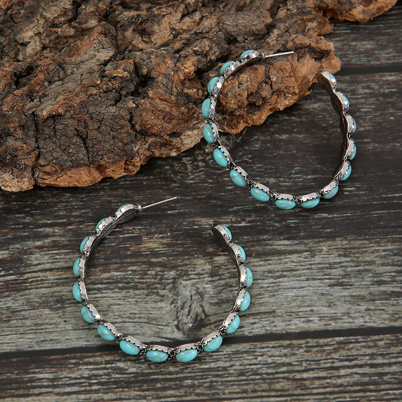 Western Turquoise Hoop Earrings