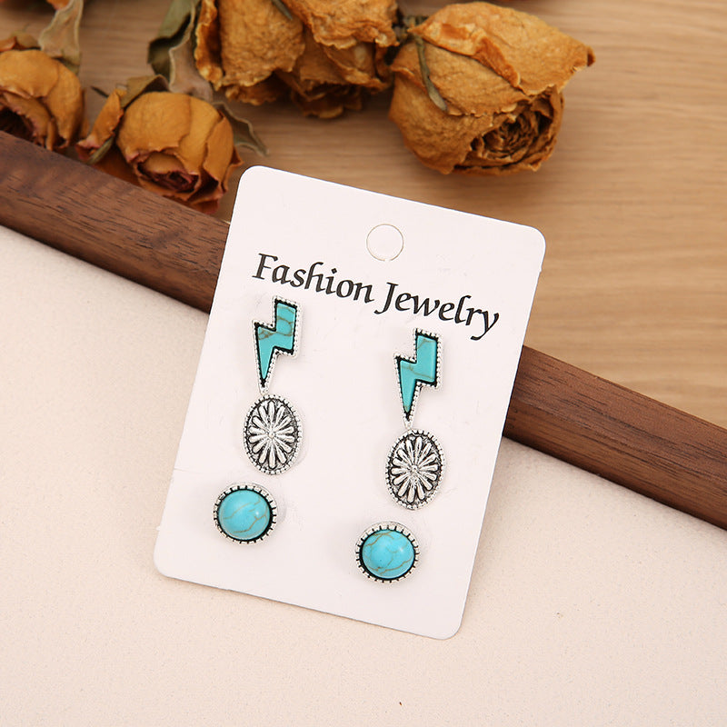 Turquoise Lightning Concho Stud Earring Set