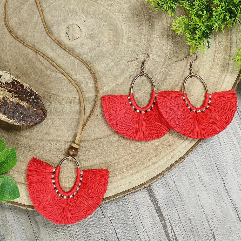 Bohemian Tassel Earring Necklace Set