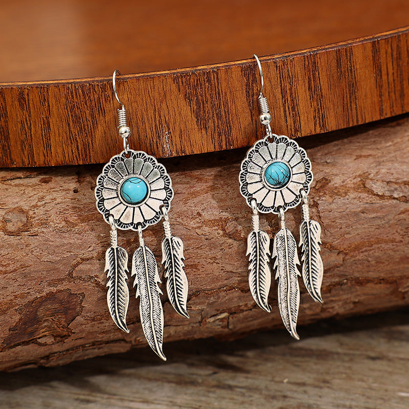 Cute Vintage Concho Turquoise Tassel Earrings