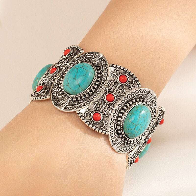 Bohemian Vintage Cowgirl White Turquoise Cuff Bracelet