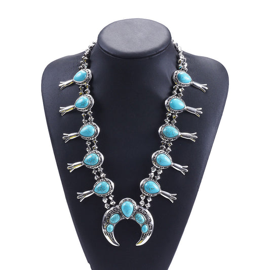 Ethnic Turquoise Navajo Squash Blossom Necklace