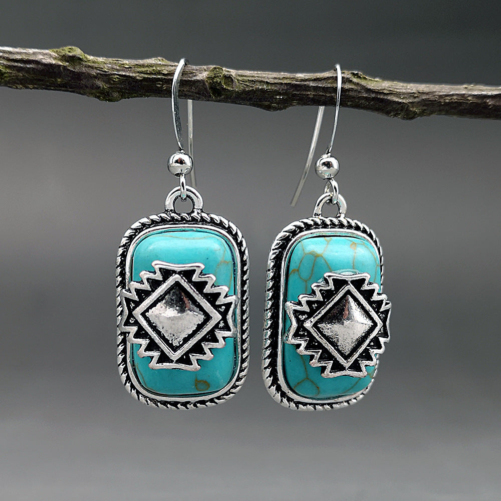 Western Cowgirl Cute Turquoise Aztec Earrings