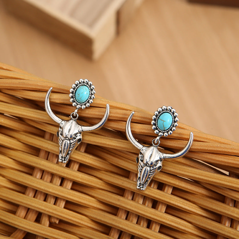 Western Bull Skull Turquoise Earrings