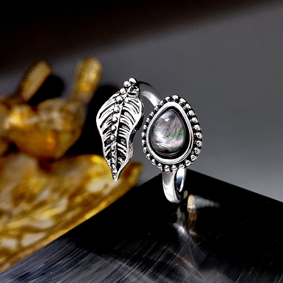 Bohemian Moonstone Leaf Open Adjustable Ring