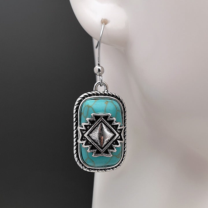 Western Cowgirl Cute Turquoise Aztec Earrings