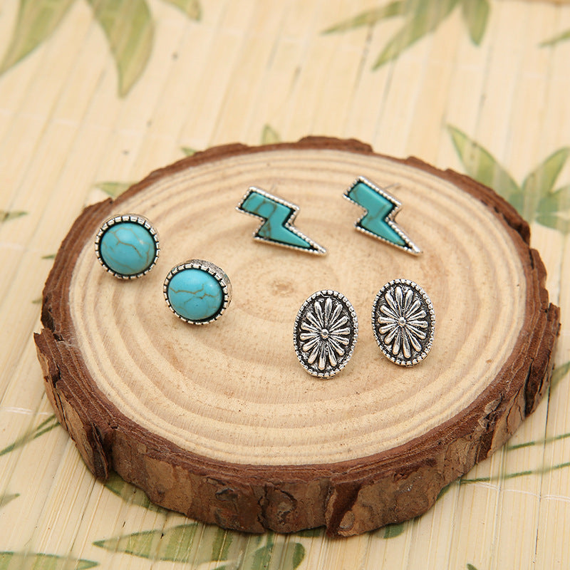 Turquoise Lightning Concho Stud Earring Set