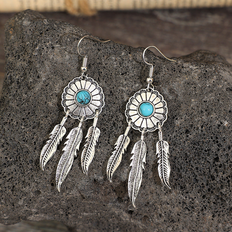 Cute Vintage Concho Turquoise Tassel Earrings