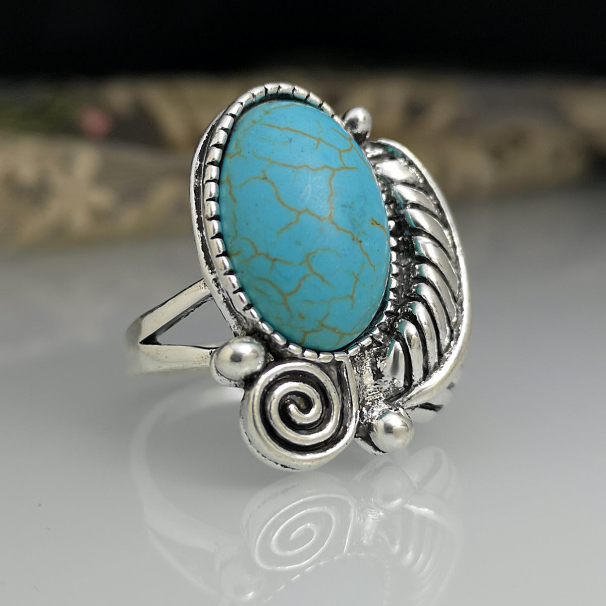 Southwestern Bohemian Turquoise Leaf Ring