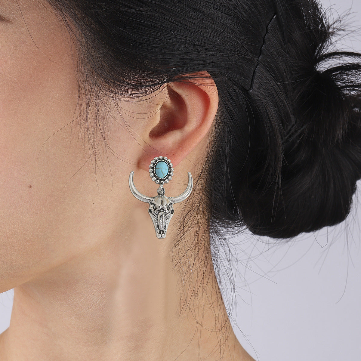 Western Bull Skull Turquoise Earrings