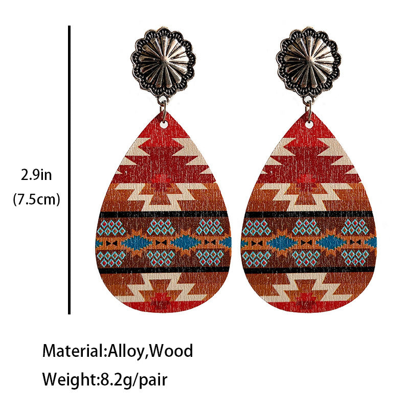 Western Aztec Concho Wood Earrings