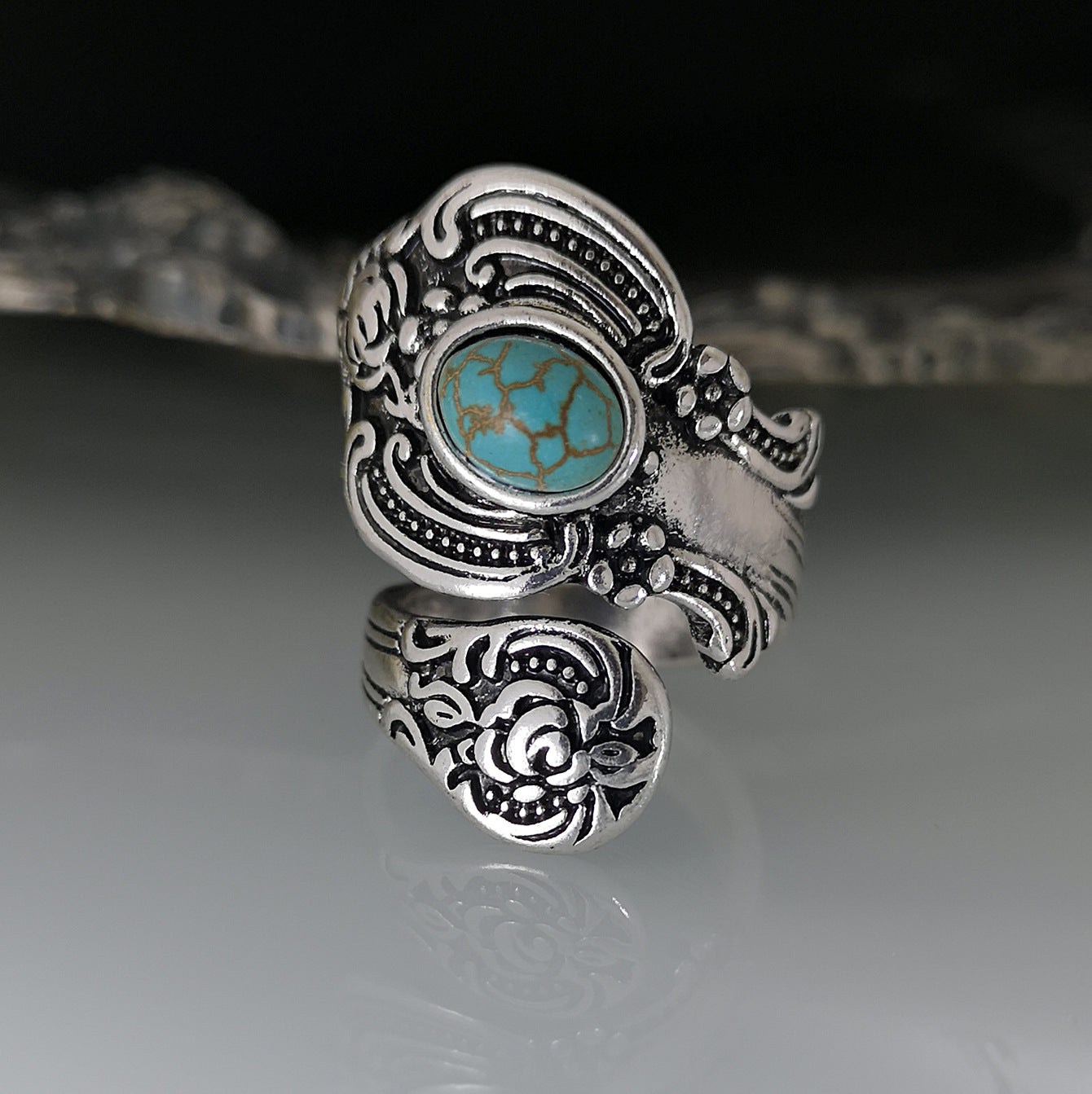 Western Floral Turquoise Ring