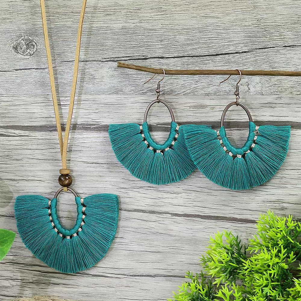 Bohemian Tassel Earring Necklace Set