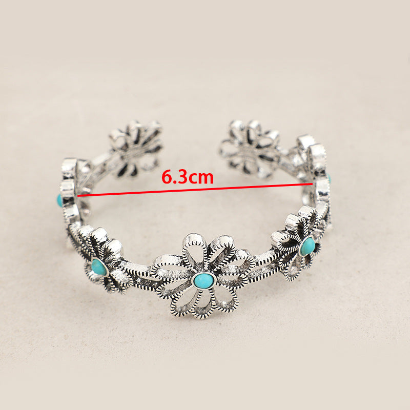 Southwestern Open Adjustable Turquoise Floral Bracelet