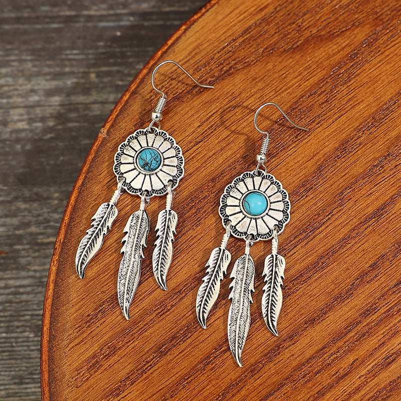 Cute Vintage Concho Turquoise Tassel Earrings