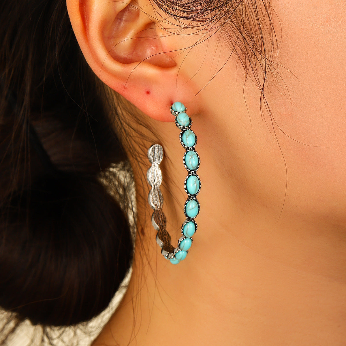 Western Turquoise Hoop Earrings