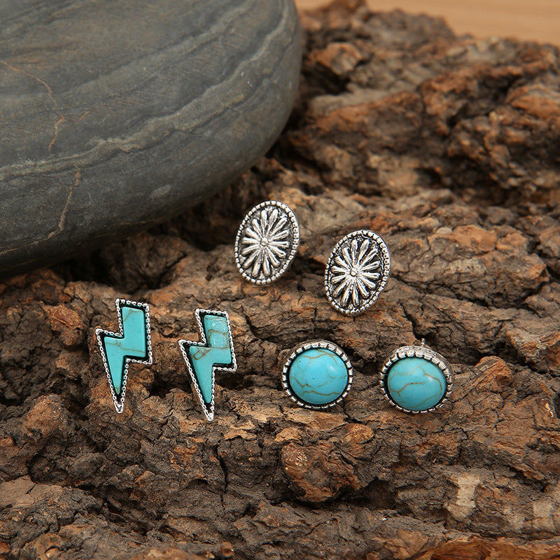 Turquoise Lightning Concho Stud Earring Set