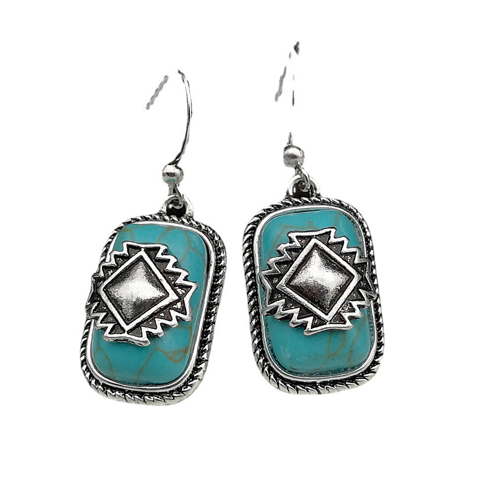 Western Cowgirl Cute Turquoise Aztec Earrings