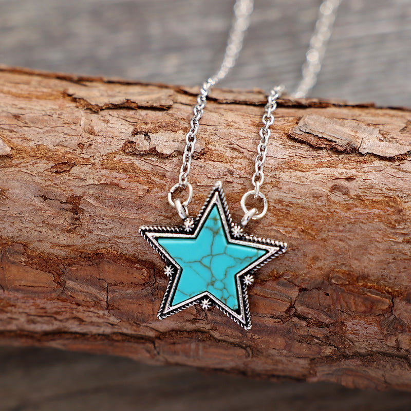 Western Bohemian Cowgirl Turquoise Star Necklace