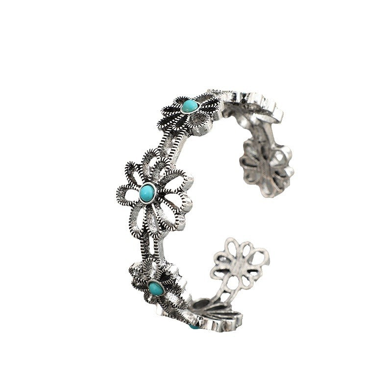 Southwestern Open Adjustable Turquoise Floral Bracelet