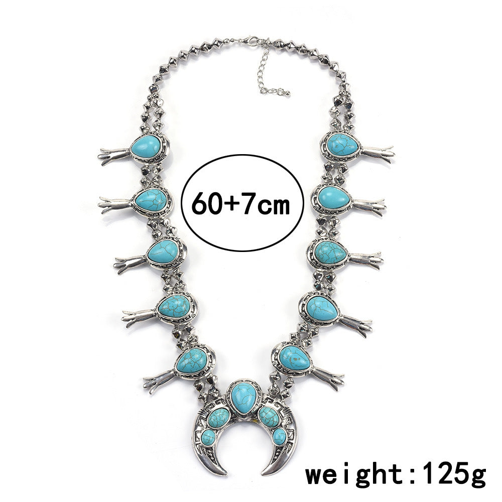 Ethnic Turquoise Navajo Squash Blossom Necklace