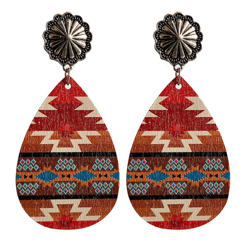 Western Aztec Concho Wood Earrings