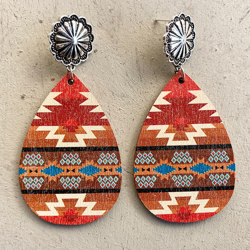 Western Aztec Concho Wood Earrings