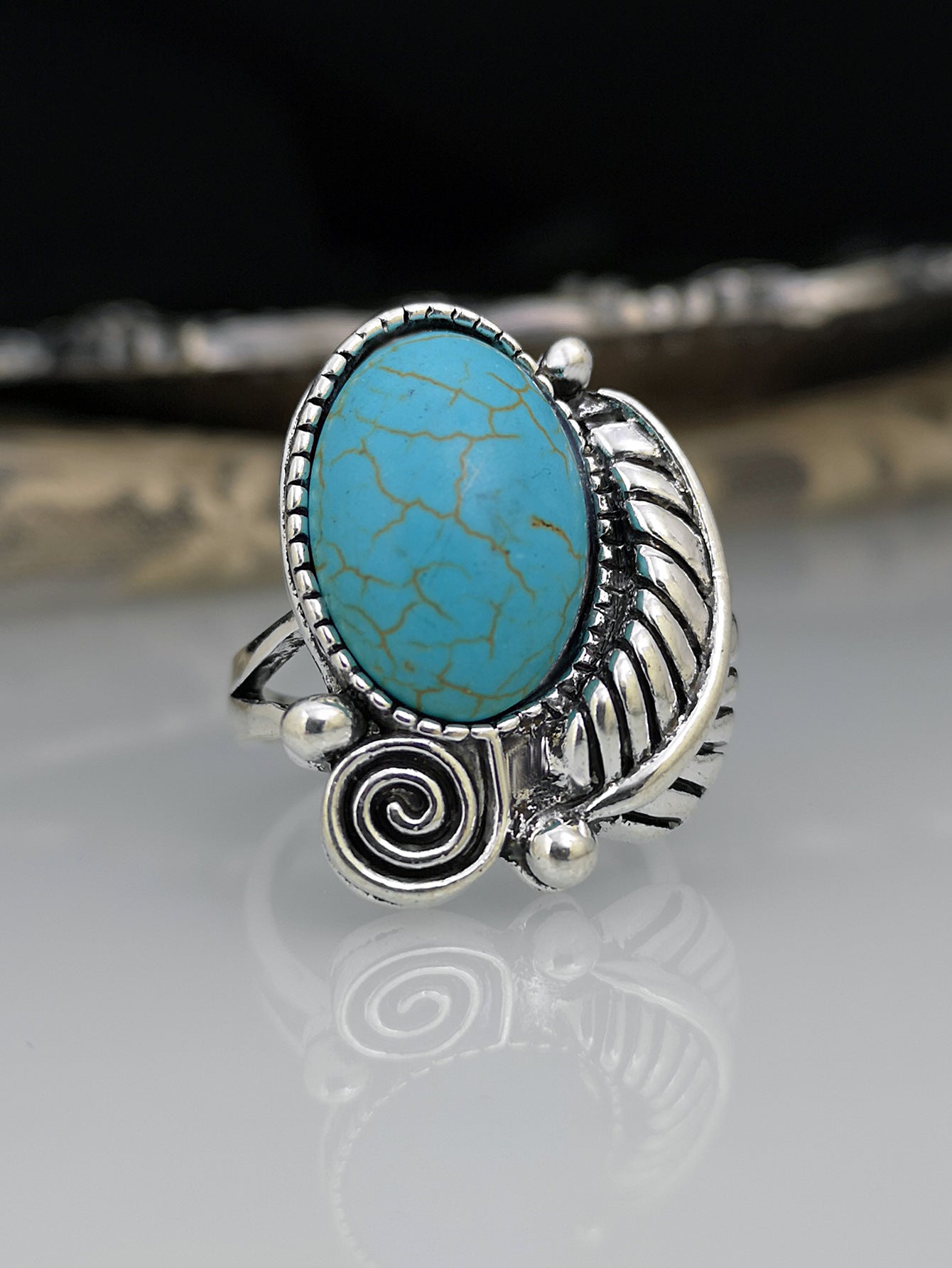 Southwestern Bohemian Turquoise Leaf Ring